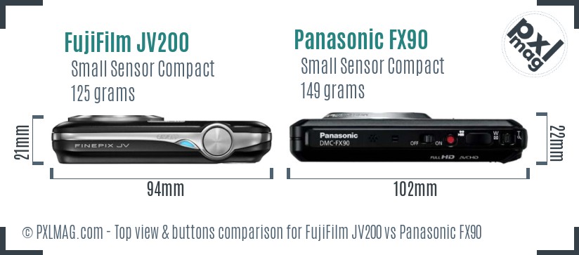 FujiFilm JV200 vs Panasonic FX90 top view buttons comparison