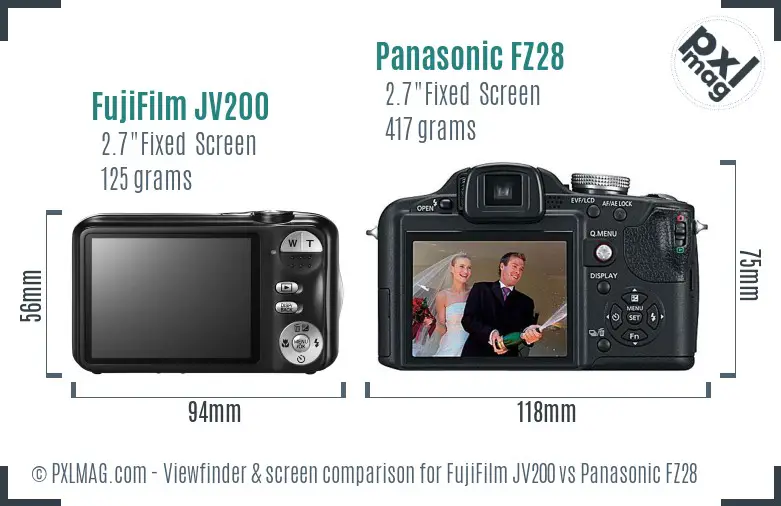 FujiFilm JV200 vs Panasonic FZ28 Screen and Viewfinder comparison