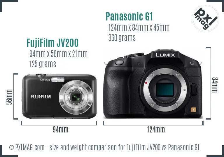 FujiFilm JV200 vs Panasonic G1 size comparison