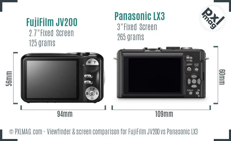 FujiFilm JV200 vs Panasonic LX3 Screen and Viewfinder comparison