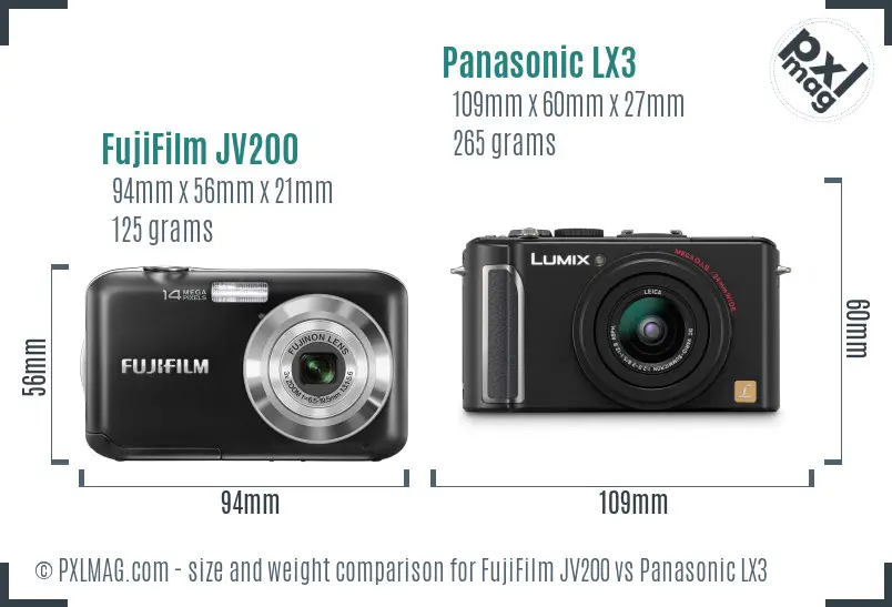 FujiFilm JV200 vs Panasonic LX3 size comparison