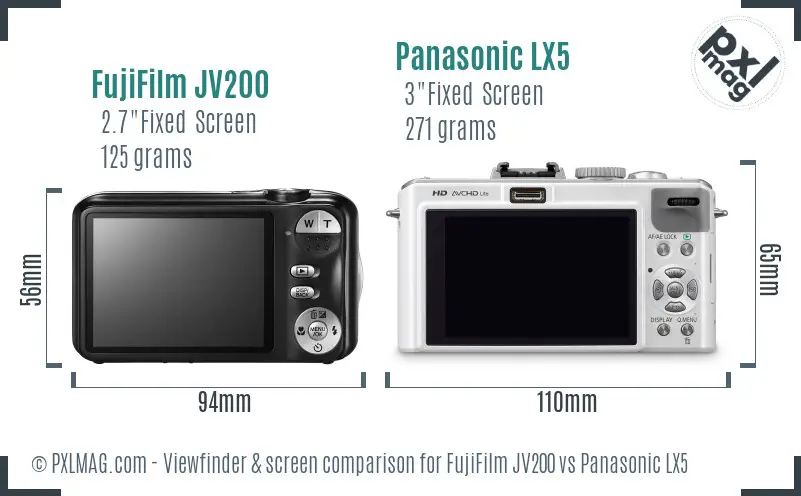 FujiFilm JV200 vs Panasonic LX5 Screen and Viewfinder comparison FujiFilm JV200 vs Panasonic LX5 Screen and Viewfinder comparison