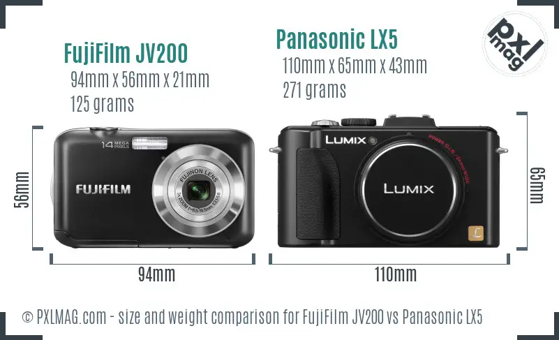 FujiFilm JV200 vs Panasonic LX5 size comparison FujiFilm JV200 vs Panasonic LX5 size comparison