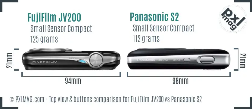 FujiFilm JV200 vs Panasonic S2 top view buttons comparison