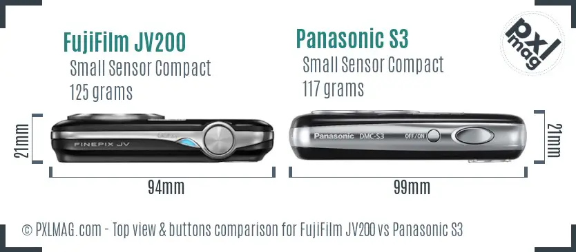 FujiFilm JV200 vs Panasonic S3 top view buttons comparison