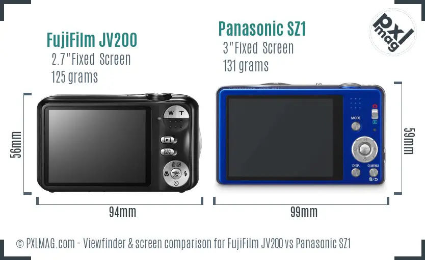 FujiFilm JV200 vs Panasonic SZ1 Screen and Viewfinder comparison