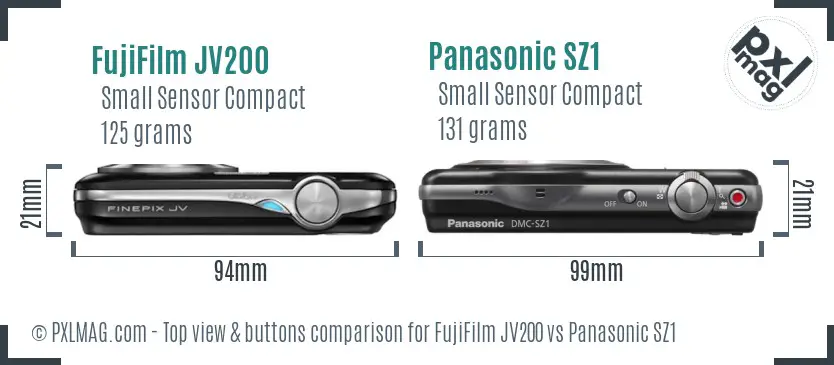 FujiFilm JV200 vs Panasonic SZ1 top view buttons comparison