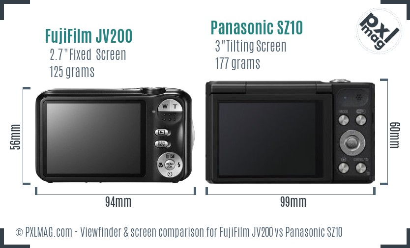 FujiFilm JV200 vs Panasonic SZ10 Screen and Viewfinder comparison
