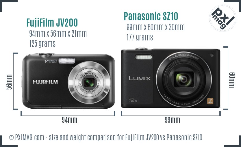 FujiFilm JV200 vs Panasonic SZ10 size comparison FujiFilm JV200 vs Panasonic SZ10 size comparison