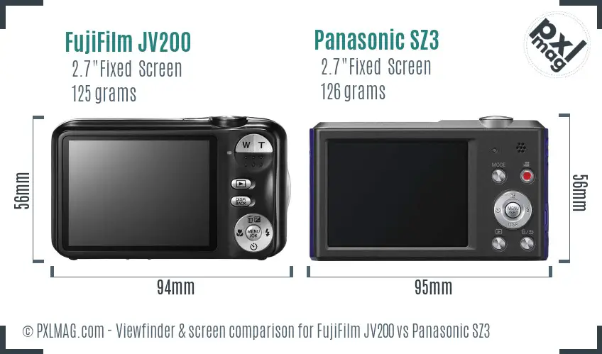 FujiFilm JV200 vs Panasonic SZ3 Screen and Viewfinder comparison
