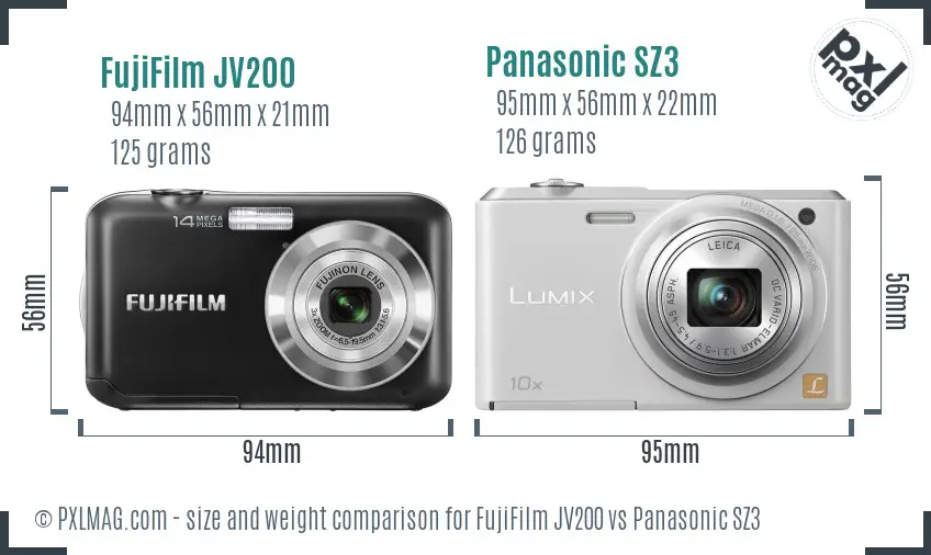 FujiFilm JV200 vs Panasonic SZ3 size comparison