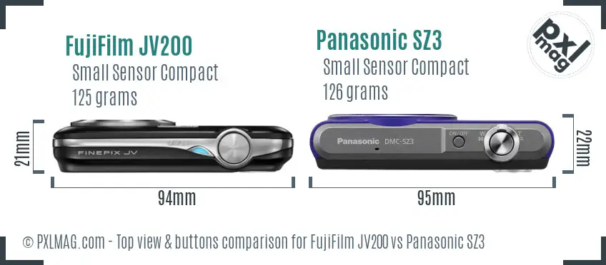 FujiFilm JV200 vs Panasonic SZ3 top view buttons comparison