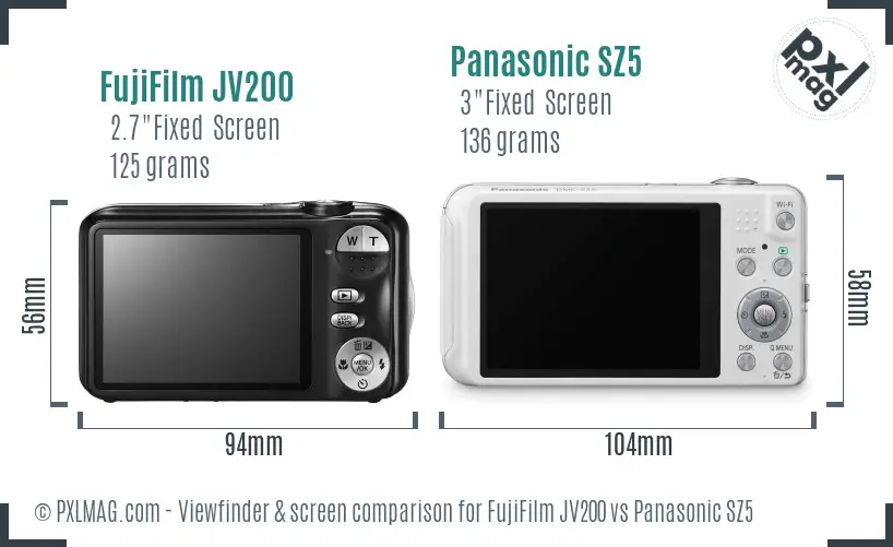 FujiFilm JV200 vs Panasonic SZ5 Screen and Viewfinder comparison