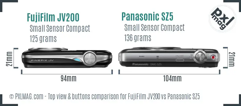 FujiFilm JV200 vs Panasonic SZ5 top view buttons comparison