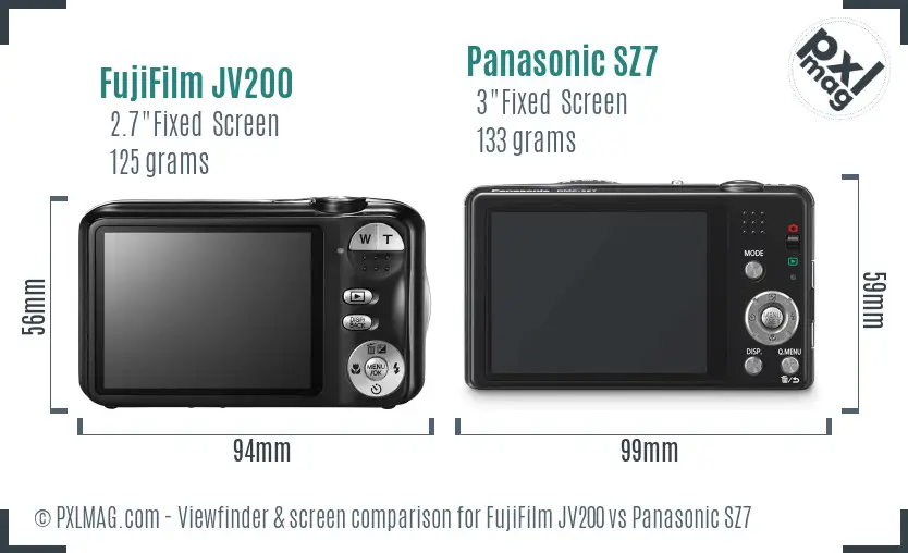 FujiFilm JV200 vs Panasonic SZ7 Screen and Viewfinder comparison