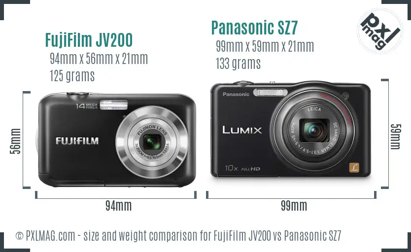 FujiFilm JV200 vs Panasonic SZ7 size comparison