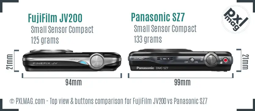 FujiFilm JV200 vs Panasonic SZ7 top view buttons comparison