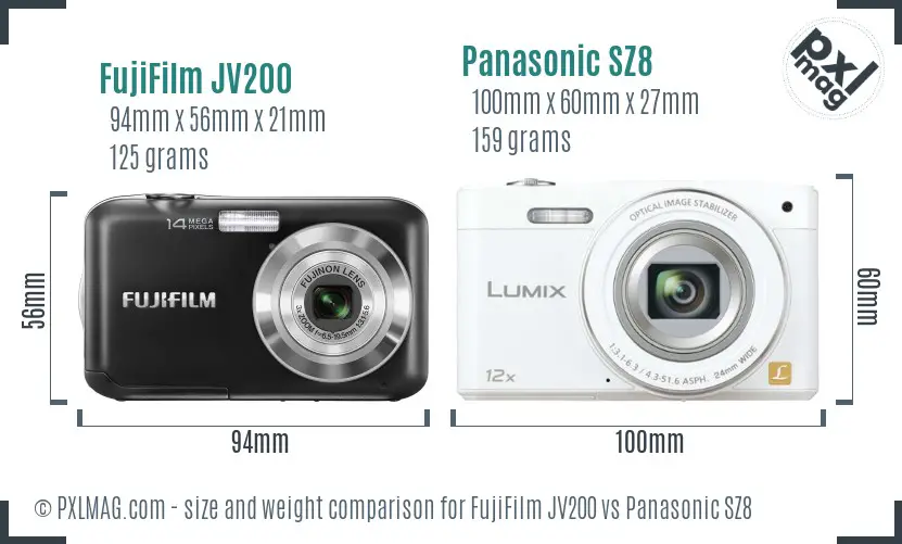 FujiFilm JV200 vs Panasonic SZ8 size comparison