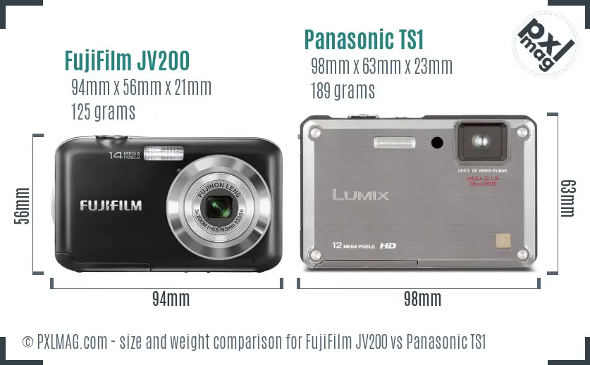 FujiFilm JV200 vs Panasonic TS1 size comparison