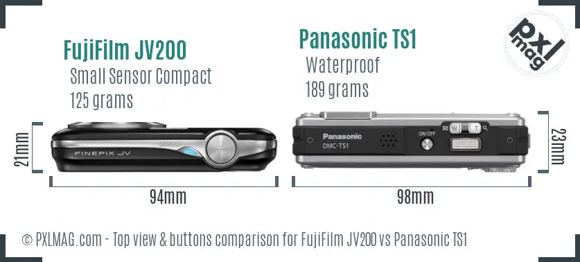 FujiFilm JV200 vs Panasonic TS1 top view buttons comparison