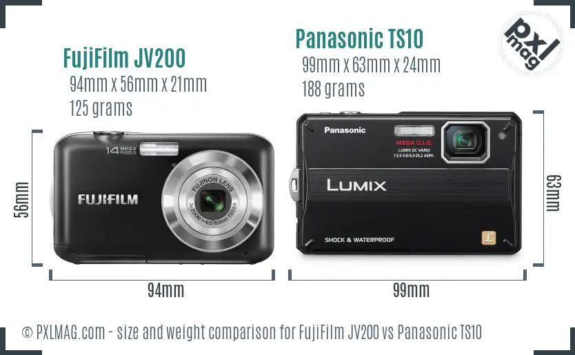 FujiFilm JV200 vs Panasonic TS10 size comparison