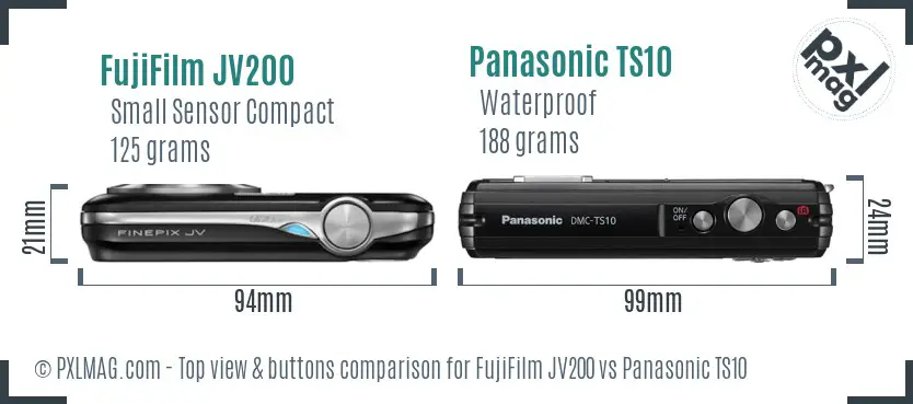 FujiFilm JV200 vs Panasonic TS10 top view buttons comparison