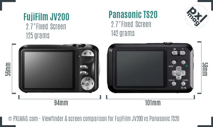 FujiFilm JV200 vs Panasonic TS20 Screen and Viewfinder comparison