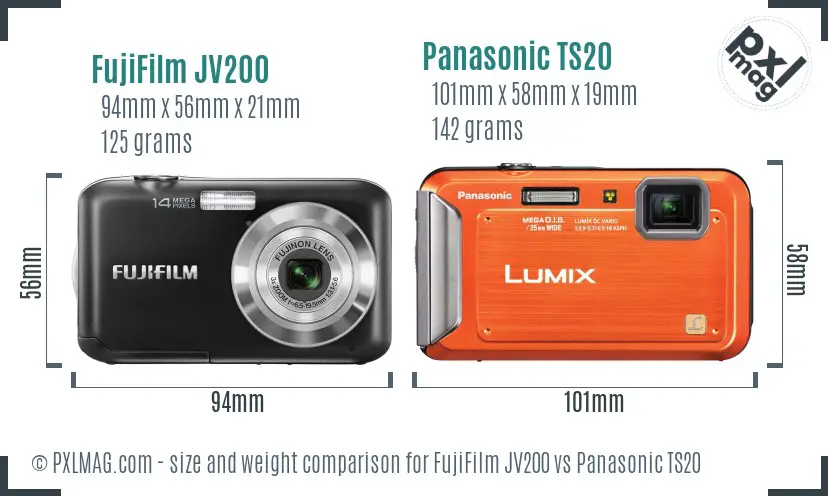 FujiFilm JV200 vs Panasonic TS20 size comparison