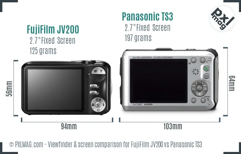 FujiFilm JV200 vs Panasonic TS3 Screen and Viewfinder comparison