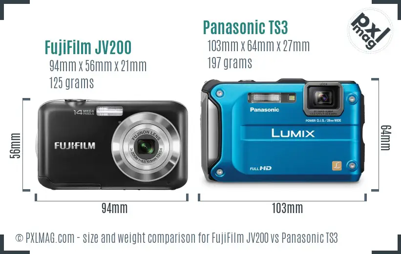 FujiFilm JV200 vs Panasonic TS3 size comparison