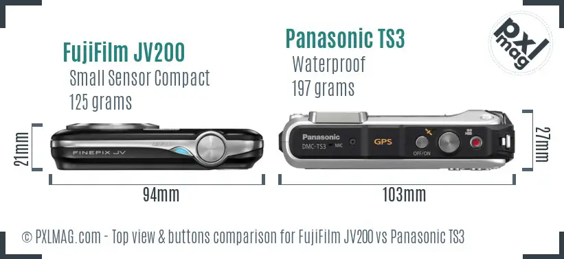 FujiFilm JV200 vs Panasonic TS3 top view buttons comparison