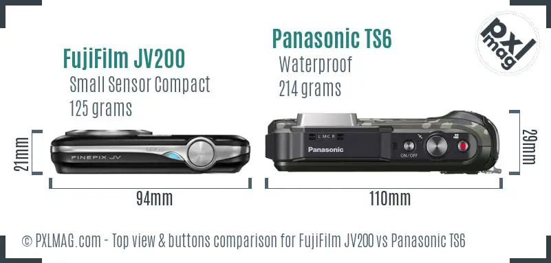 FujiFilm JV200 vs Panasonic TS6 top view buttons comparison FujiFilm JV200 vs Panasonic TS6 top view buttons comparison