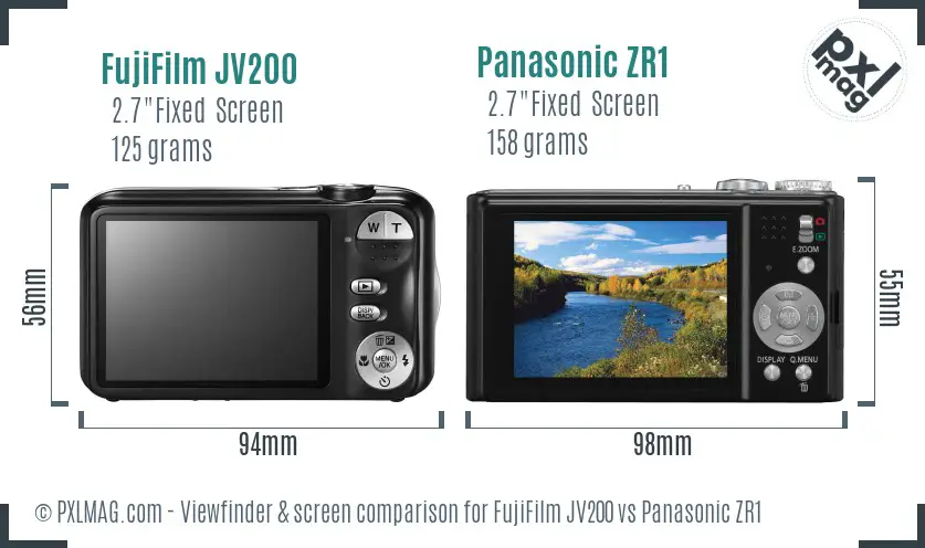 FujiFilm JV200 vs Panasonic ZR1 Screen and Viewfinder comparison