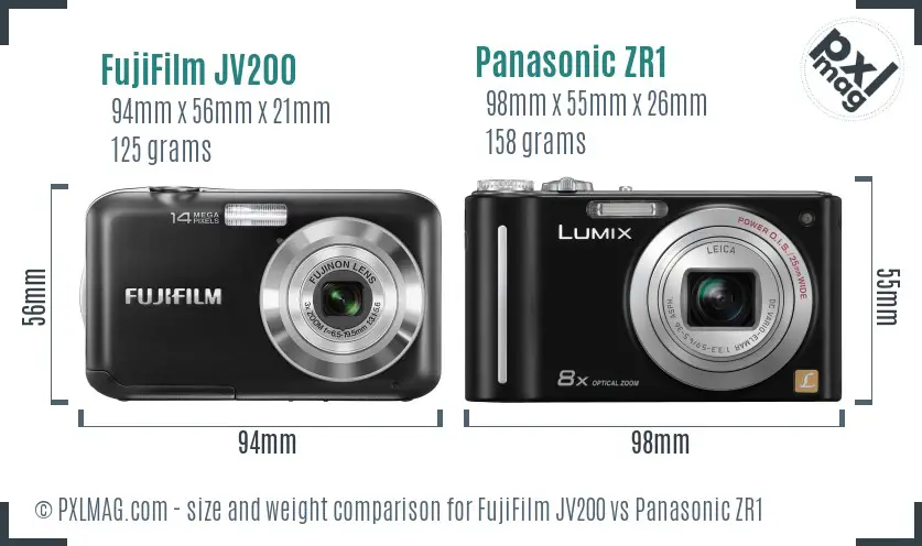 FujiFilm JV200 vs Panasonic ZR1 size comparison FujiFilm JV200 vs Panasonic ZR1 size comparison
