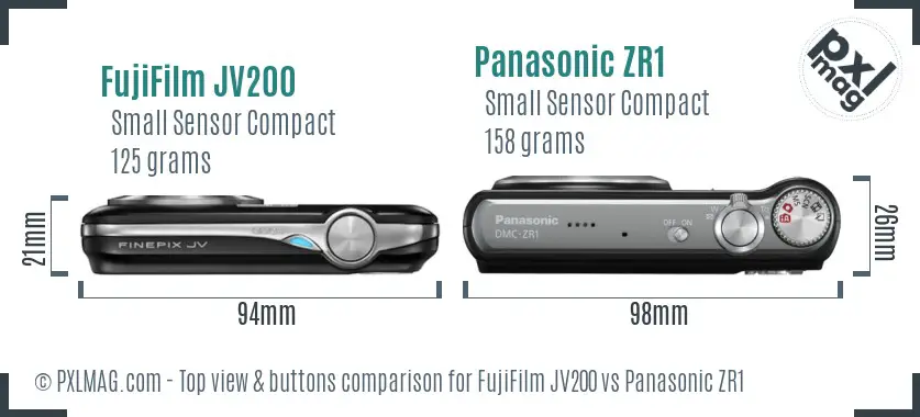 FujiFilm JV200 vs Panasonic ZR1 top view buttons comparison