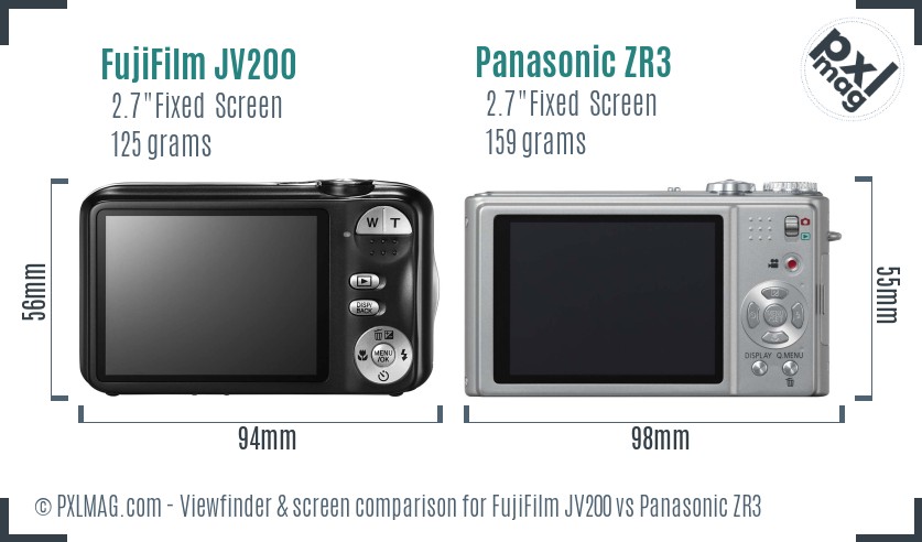 FujiFilm JV200 vs Panasonic ZR3 Screen and Viewfinder comparison