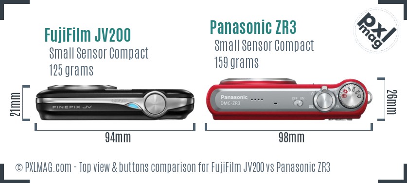FujiFilm JV200 vs Panasonic ZR3 top view buttons comparison