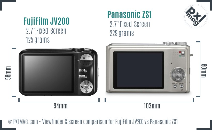FujiFilm JV200 vs Panasonic ZS1 Screen and Viewfinder comparison