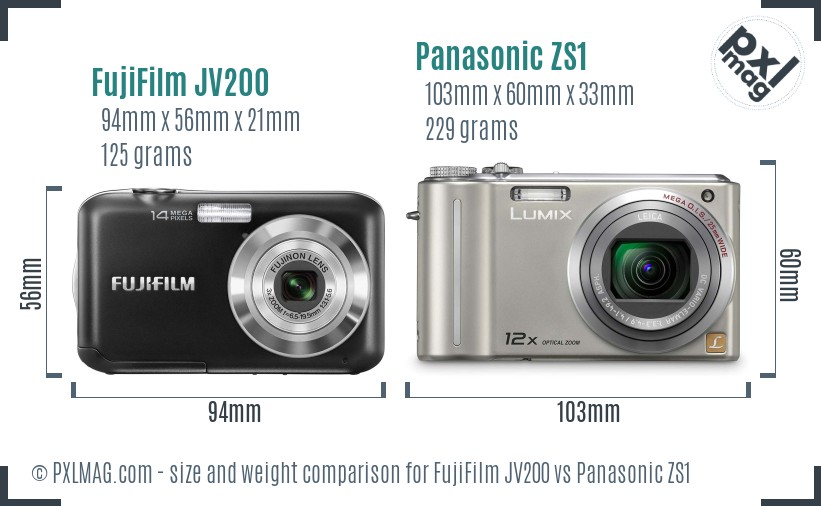 FujiFilm JV200 vs Panasonic ZS1 size comparison