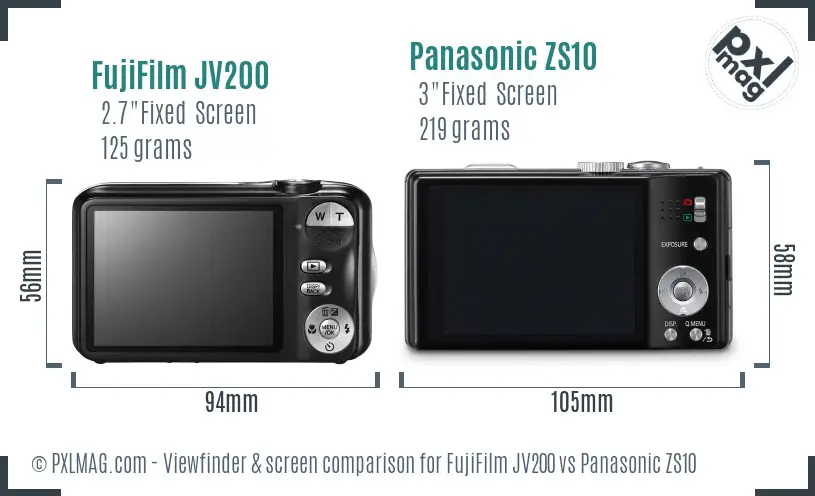FujiFilm JV200 vs Panasonic ZS10 Screen and Viewfinder comparison