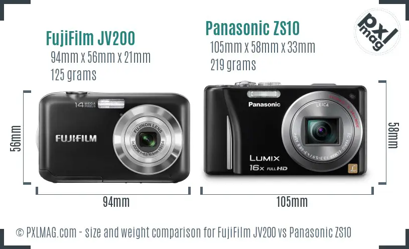 FujiFilm JV200 vs Panasonic ZS10 size comparison