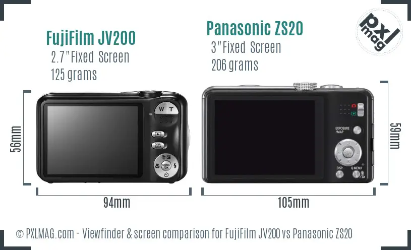 FujiFilm JV200 vs Panasonic ZS20 Screen and Viewfinder comparison FujiFilm JV200 vs Panasonic ZS20 Screen and Viewfinder comparison