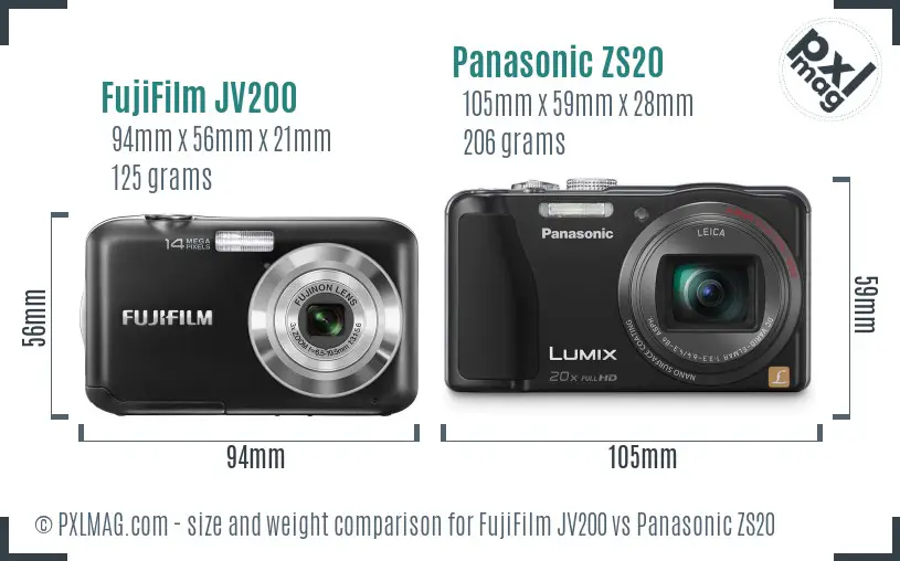 FujiFilm JV200 vs Panasonic ZS20 size comparison FujiFilm JV200 vs Panasonic ZS20 size comparison