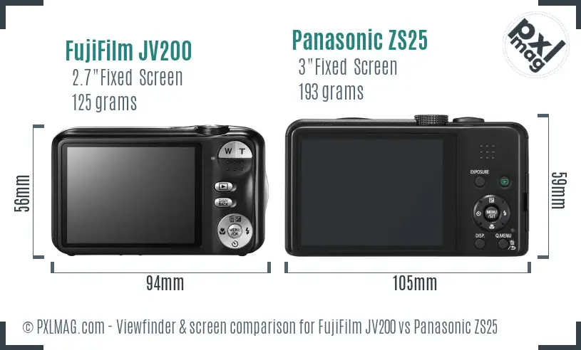 FujiFilm JV200 vs Panasonic ZS25 Screen and Viewfinder comparison FujiFilm JV200 vs Panasonic ZS25 Screen and Viewfinder comparison