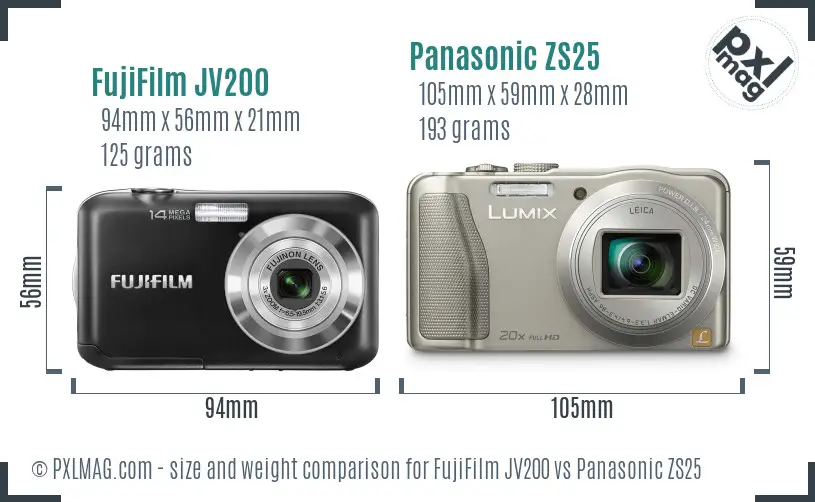 FujiFilm JV200 vs Panasonic ZS25 size comparison FujiFilm JV200 vs Panasonic ZS25 size comparison