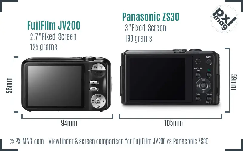 FujiFilm JV200 vs Panasonic ZS30 Screen and Viewfinder comparison