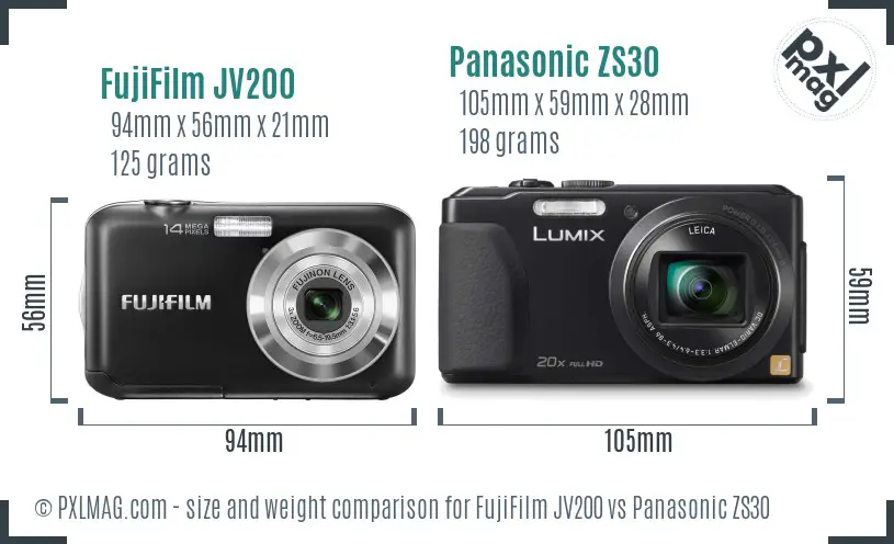 FujiFilm JV200 vs Panasonic ZS30 size comparison