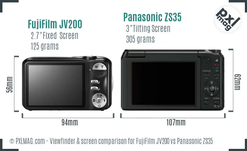 FujiFilm JV200 vs Panasonic ZS35 Screen and Viewfinder comparison