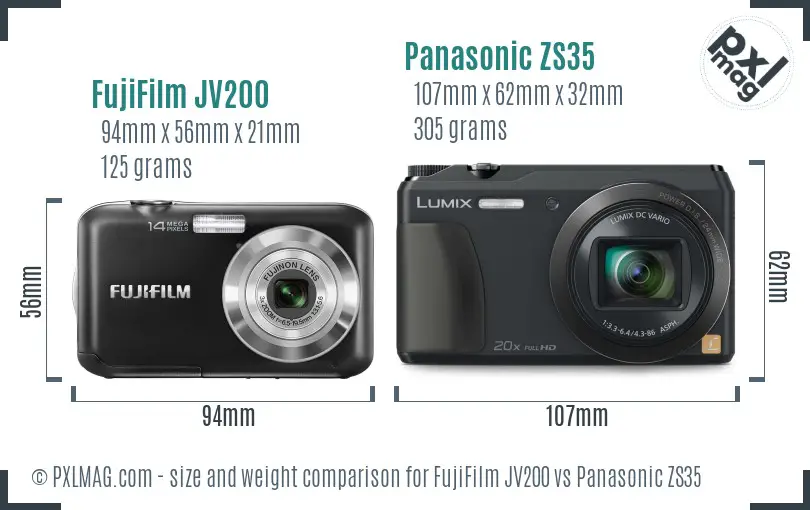 FujiFilm JV200 vs Panasonic ZS35 size comparison