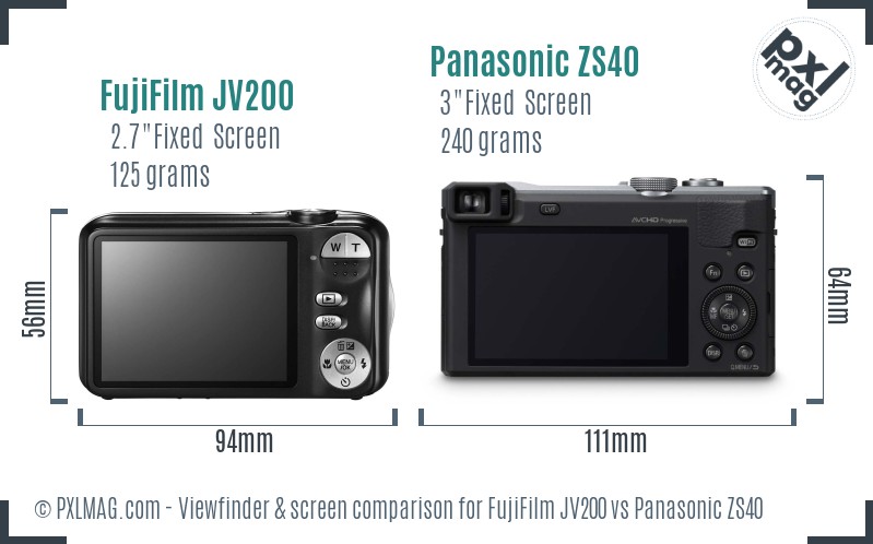FujiFilm JV200 vs Panasonic ZS40 Screen and Viewfinder comparison